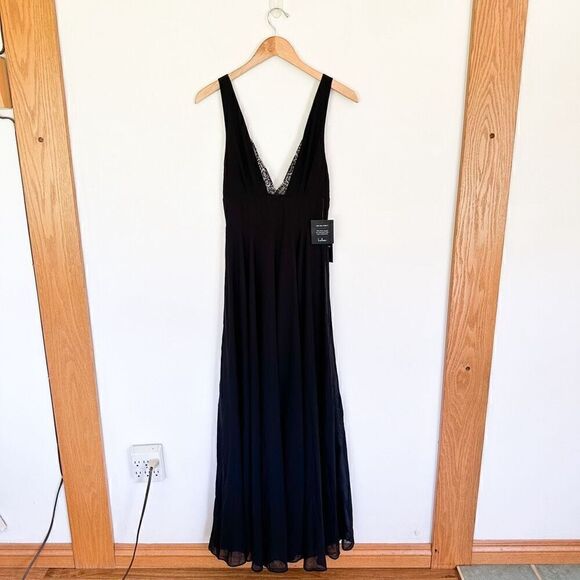 Lulus Women’s V Neck Lace Trim Black True Bliss Black Maxi Dress - Picture 2 of 13